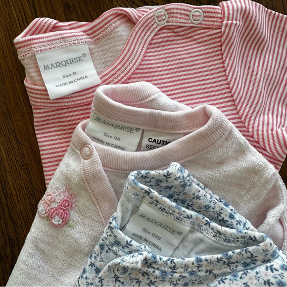 Marquise Bundle Blue Floral Warm Pink White Stripe Footies Girls Summer Outfit - Picture 2 of 12